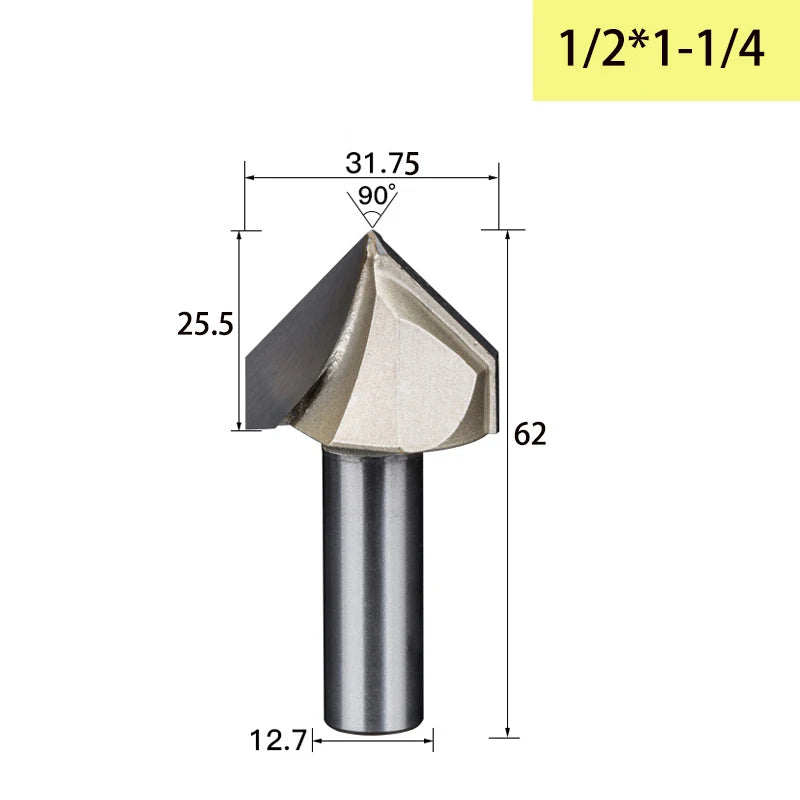 Tideway 90 Degrees V-type Woodworking Milling Cutter Carbide CNC Router Bit V Groove for Wood MDF Cutting Slotting Engraving