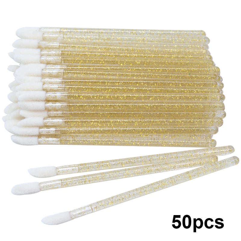 50pcs Disposable Lip Brush Makeup Mascara Wands Solid Stick  Lipgloss Lipstick Brushes Micro Beauty Applicators Wands