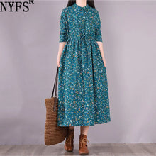 NYFS 2025 Spring  Autumn New Vintage Woman Dress Loose Vintage Waist Tie Dresses Vestido De Mulher Robe Small Floral Long Dress