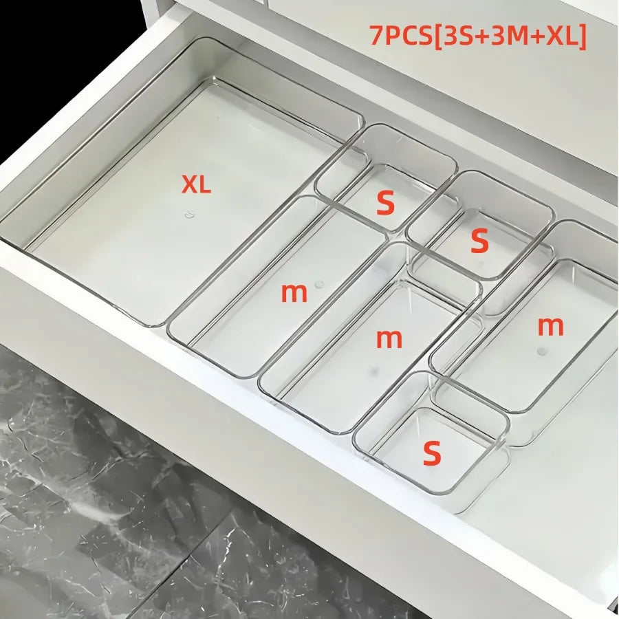 4/7/8pcsTransparent Cosmetic Storage Boxes, Drawer Built-in Separation and Organizing Box, Desktop Office Stationery Storage Box
