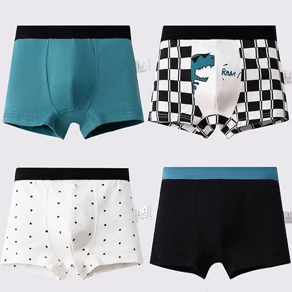 4Pcs/Lot Boys Cotton Boxer Briefs Teenager Cartoon Print Soft Children Panties Dinosaur Polar Bear Car Toddler Kids Underwear