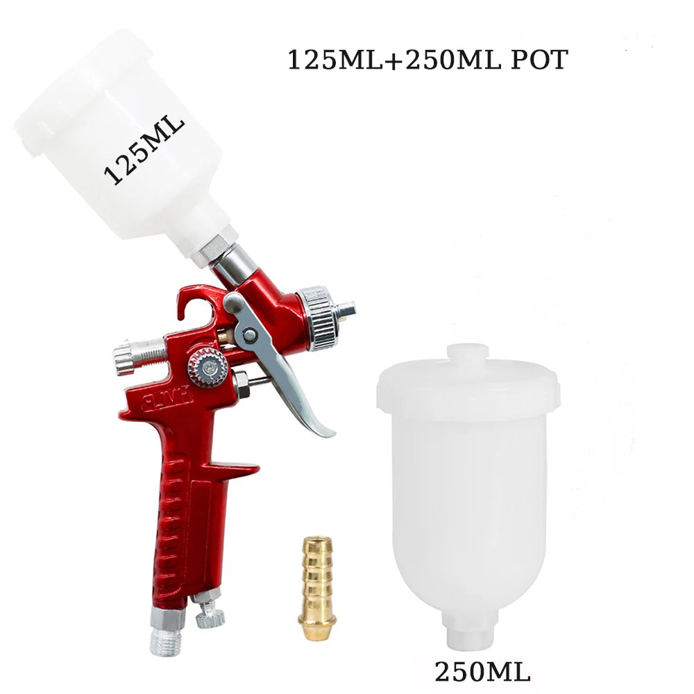 0.8mm/1.0mm Nozzle H-2000 Professional HVLP Mini Paint Spray Gun Airbrush +250ML Plastic Pot Used for Paint Spraying