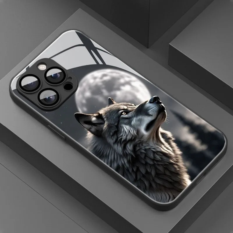 Popular Wolf Design Tempered Glass Phone Case For iPhone 18 17 16 15 14 13 12 11 Pro Max Air 16E XR XS X 7 8 Plus Hard Cover