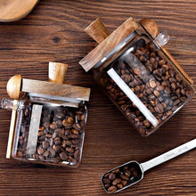 Kitchen Glass Jars with Wooden Lids and Scoop, Airtight Food Storage Containers for Sugar Coffee Bean Candy Spice Bath Salt