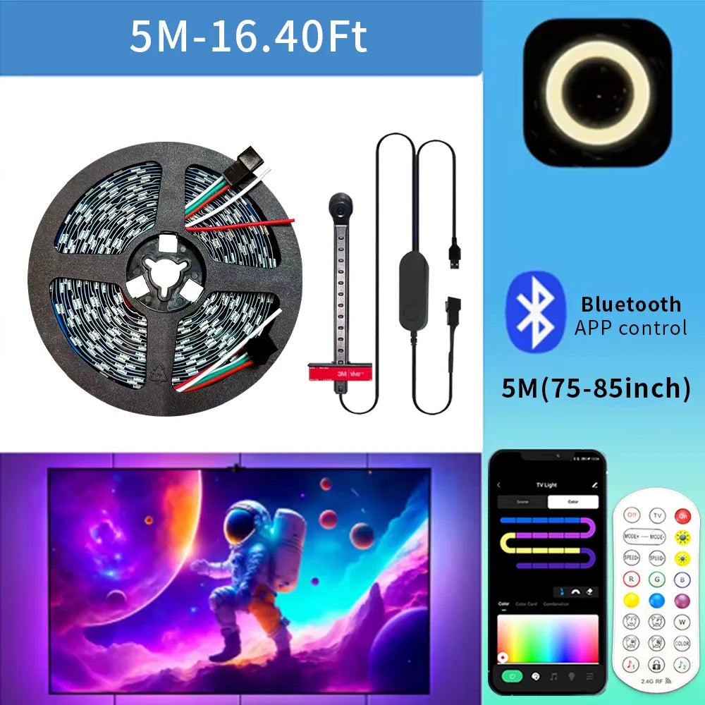 WS2812 Camera Ambient Smart TV LED Backlight TV&PC LED Black Light Color Sync Tuya LED Light For Inch TV PC LED RGB Tape Screen
