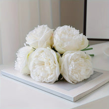 YO CHO 5pc Big Peony Artifcial Silk Flower Wedding Bouquet Decor White Peony Home Display Fake Flower Pack Heart Peony Pink Rose