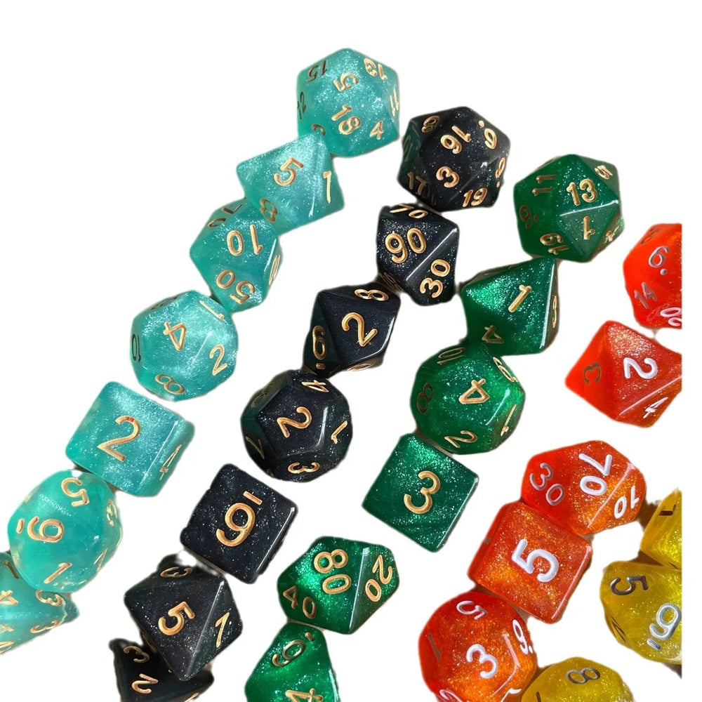 7PCS New Starry Glitter DND Dice Set, D4/D6/D8/D10/D12/D20 Polyhedral RPG Dice for Tabletop Games, Board Game Accessories
