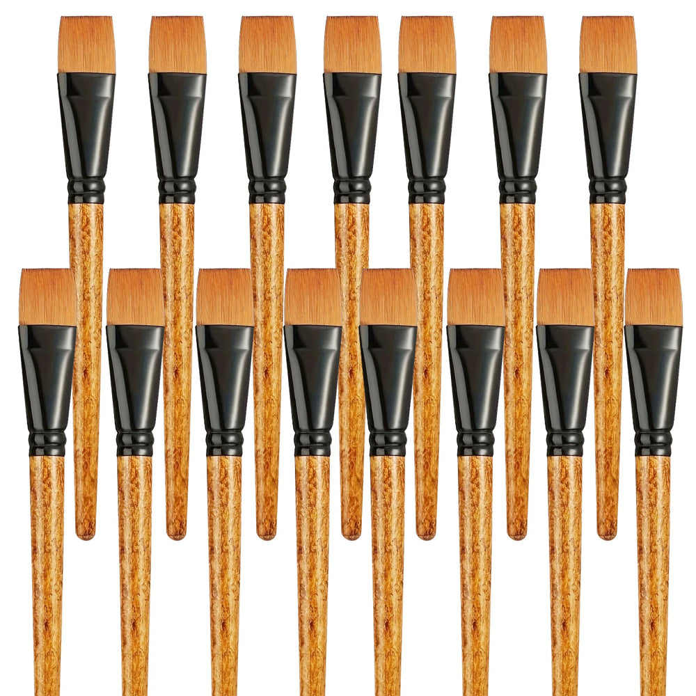15pcs Flat Paint Brushes Synthetic Nylon Craft Artist Brushes for Painting Oil Acrylic Paint Brush Paint Brushes with Wooden