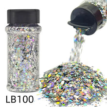 Silver Holographic - Craft Nail Glitter - 2oz Glitter Mix Chunky Glitter Bulk Colors in Shaker, Nail Glitter Decoration