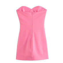 YENKYE New Fashion Women Pink Ruched Strapless Dress Sleeveless Back Zipper Female Party Mini Sexy Vestidos
