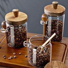 Kitchen Glass Jars with Wooden Lids and Scoop, Airtight Food Storage Containers for Sugar Coffee Bean Candy Spice Bath Salt