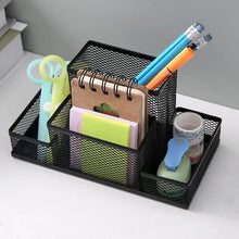 Mesh Desk Organizer Office Supplies Caddy with Pencil Holder and Storage Baskets for Desktop Accessories, 3 Compartments, Black