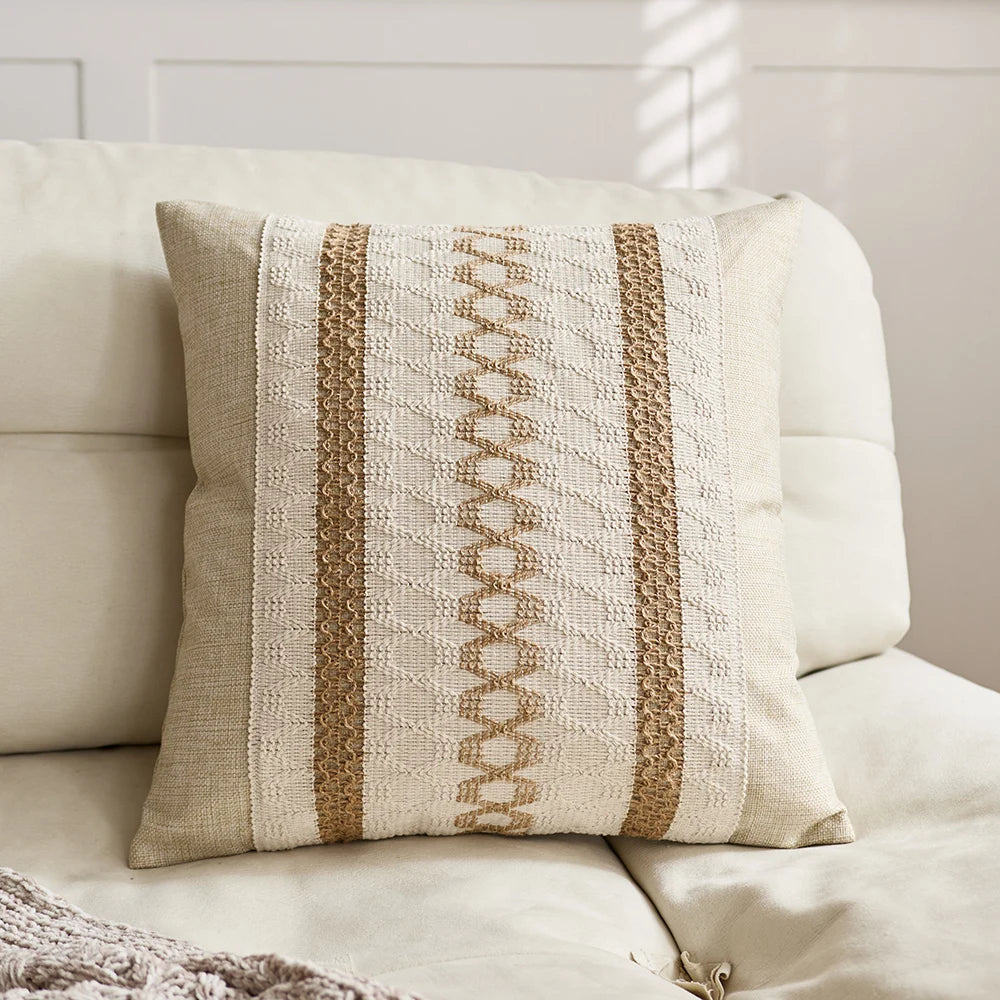 1pc Cotton Linen Bohemian Macrame Crochet Pillowcase 18 * 18inch with Tassels Style for Weddings, Dining, Parties, and HomeDecor