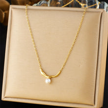 LAMENGLY 316L Stainless Steel Simple Style Bowknot Heart Pearl Geometry Pendant Necklace For Women Elegant Trend Neck Chain Gift