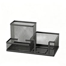Mesh Desk Organizer Office Supplies Caddy with Pencil Holder and Storage Baskets for Desktop Accessories, 3 Compartments, Black