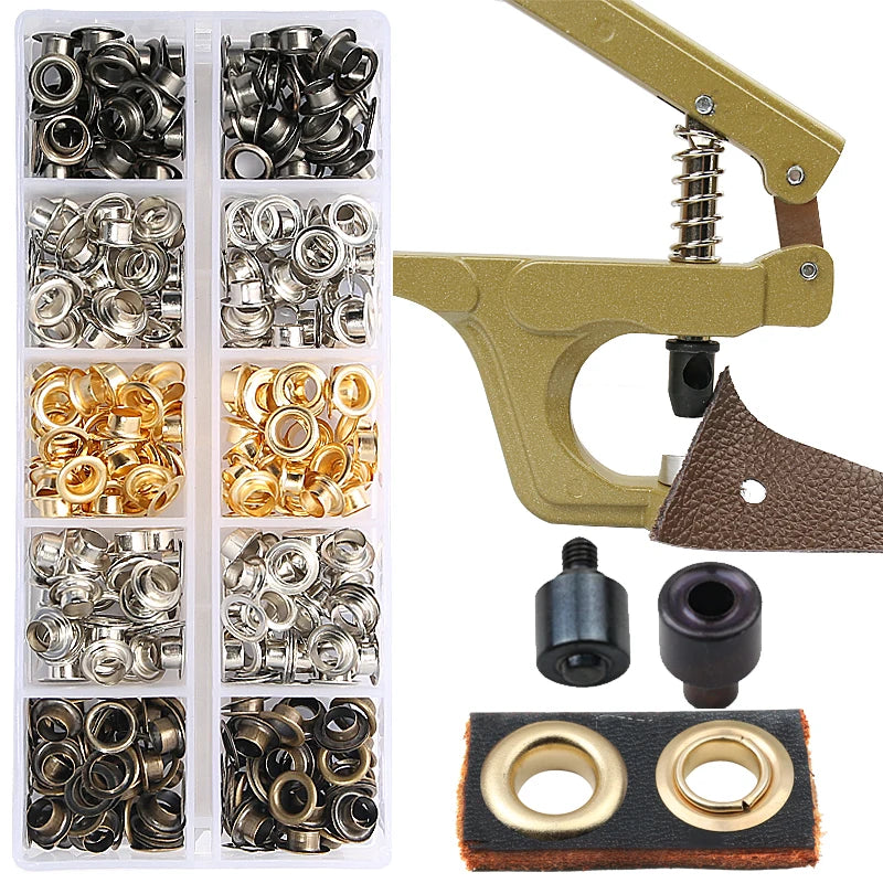 5/8mm Brass Eyelets with Multifunctional Pliers Kit Leather Grommet Round Eye Rings for Shoes Bag Belt Scrapbooking