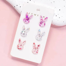 3pcs Set, Easter Acrylic Fine Glitter Pink Silvery Rose Golden Bunny Stud Earrings