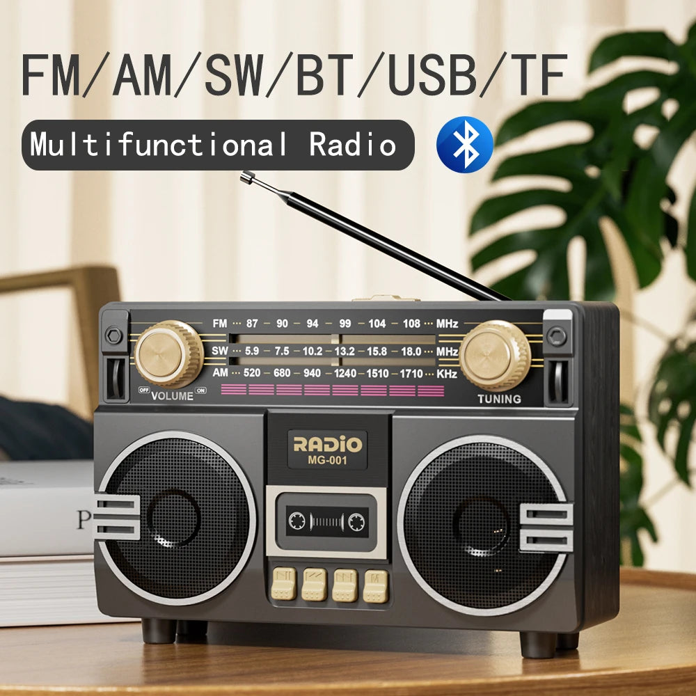Vintage Portable Radio, AM/FM/SW Multifunctional Radio，USB Charging, TF Card & AUX Playback, for Home, Outdoor and Emergency Use