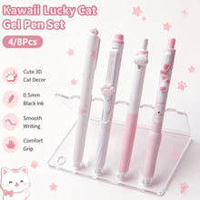 4/8Pcs Kawaii Lucky Cat Gel Pen Set Cute 3D Cat Paw Tail Decor Retractable Twist Pen 0.5mm Black Ink Student Writing Stationery