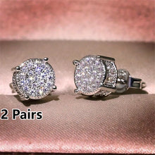 Gold Silver Color Round Ear Studs for Women Men Fashion FourClaw Shiny Rhinestone Stud Earrings