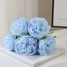 YO CHO 5pc Big Peony Artifcial Silk Flower Wedding Bouquet Decor White Peony Home Display Fake Flower Pack Heart Peony Pink Rose