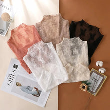 Women's Mesh T-Shirts Long Sleeve Transparent Lace Blouse Sheer See through Top Bottoming Shirt Crop Body Tee