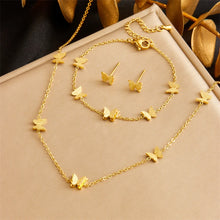 DIEYURO 316L Stainless Steel Pearl Butterfly Flowers Necklace Bracelet Earrings Suit Women New Trend Non-fading Jewelry Set Gift