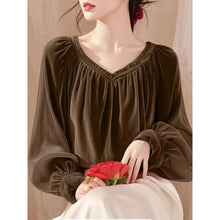 2024 Early Autumn New Temperament Unique Commuter Versatile Chic Solid Color Extravagant Noble Velvet Long-sleeved Blouse