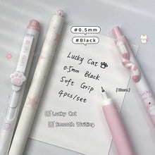 4/8Pcs Kawaii Lucky Cat Gel Pen Set Cute 3D Cat Paw Tail Decor Retractable Twist Pen 0.5mm Black Ink Student Writing Stationery