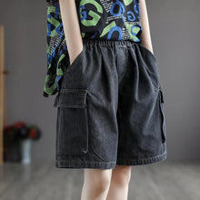 2024 Spring Summer Oversized Women's Korean Elastic High Waisted Patchwork Pocket Loose Distressed Casual Wide-leg Denim Shorts