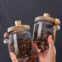 Kitchen Glass Jars with Wooden Lids and Scoop, Airtight Food Storage Containers for Sugar Coffee Bean Candy Spice Bath Salt