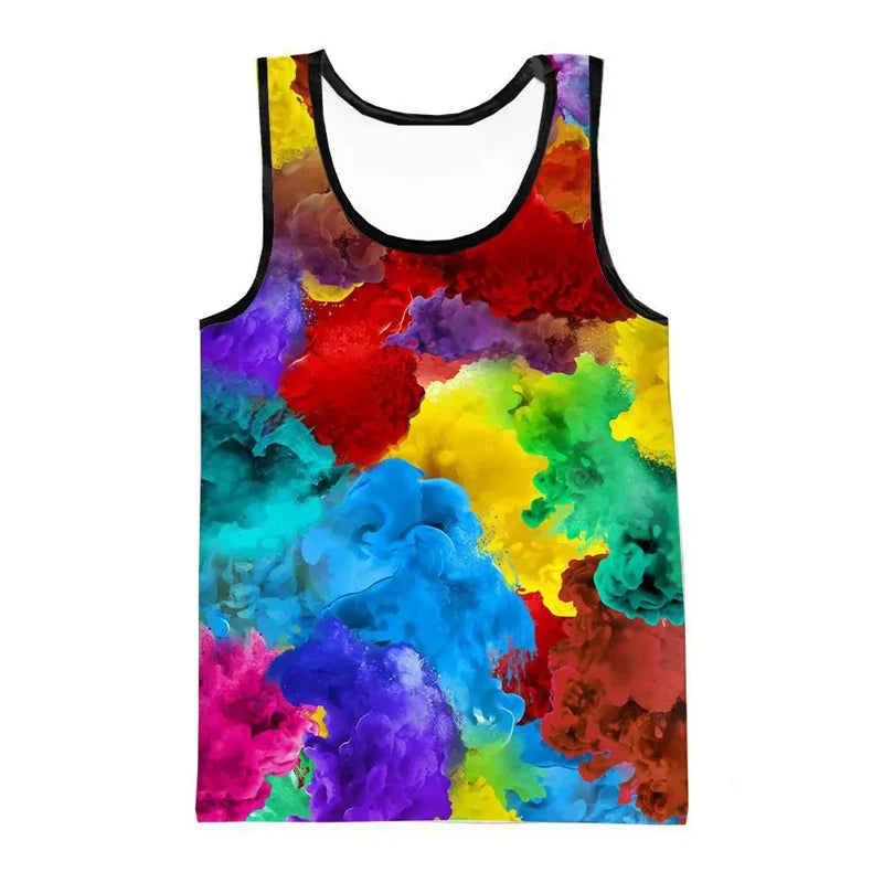 Men's Tank Tops Rainbow Paint Splatter 3D Vest Men Summer Fashion Casual Sleeveless Vest Hip Hop Harajuku Streetwear Cool Tee