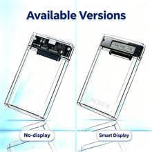 USB 3.0 2.5" HDD/SSD Enclosure Transparent SATA Hard Drive Case with Smart Display Real-Time Hard Disk Health Monitoring