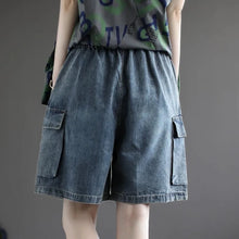 2024 Spring Summer Oversized Women's Korean Elastic High Waisted Patchwork Pocket Loose Distressed Casual Wide-leg Denim Shorts