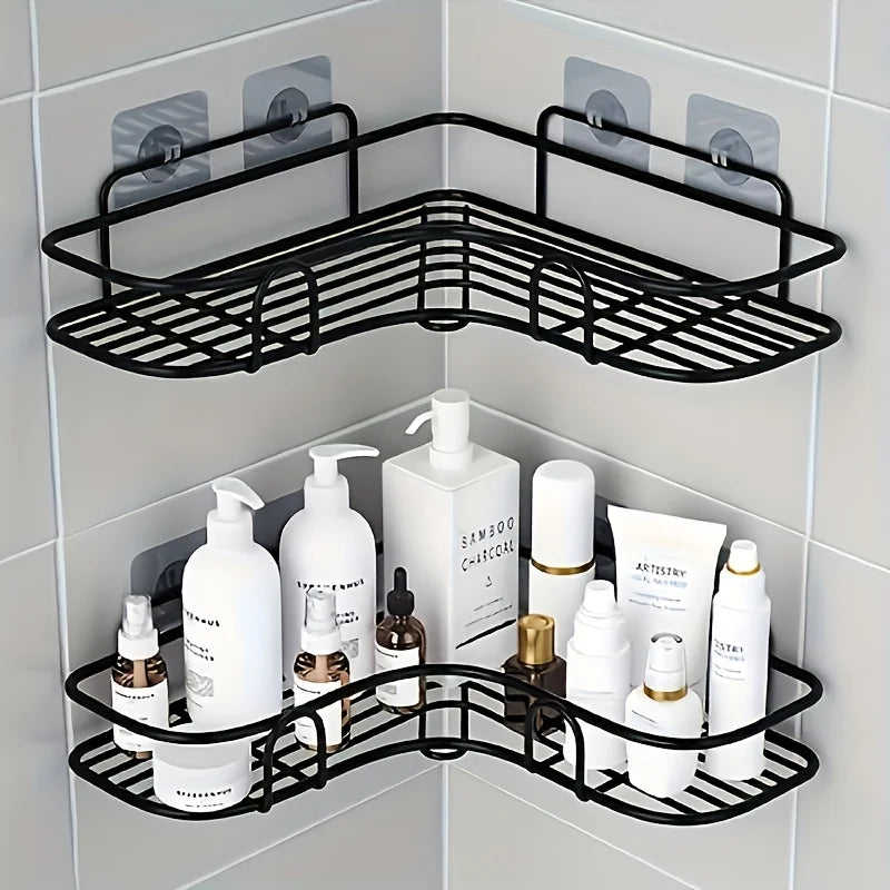 Bathroom Corner Storage Shelves Wall Mounted Rack Shampoo Holder Iron Shower Drain Basket Punch-Free Organizer Bath Accessories