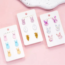 3pcs Set, Easter Acrylic Fine Glitter Pink Silvery Rose Golden Bunny Stud Earrings