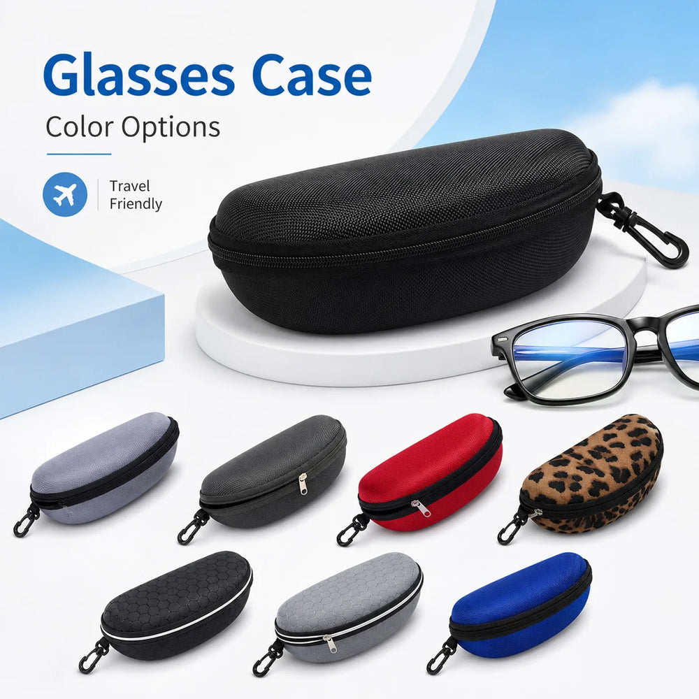 Protective Hard Shell Glasses Case Portable Zipper Storage Box With Carabiner Clip Fits Sunglasses Eyeglasses Reading Travel