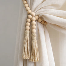 Natural Wood Bead Garland with Tassels, Boho Farmhouse Home Decor, Rustic Wooden Beads String for Wall Table Decor