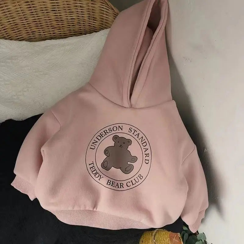 2026 Cute Bear Plush Kids Sweatshirts Hoodies  Korean Winter Kids Wear Thick Plush Sweater Toddler Chdlren Clothes Outer Wear