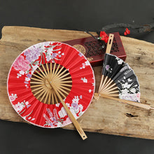 1 Piece Chinese Flower Pattern Round Bamboo Handheld Fan With Tasse Portable Folding Fan Wedding Dance Fan Home Party Decor
