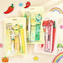 New Product Set: Creative Series of Cute Stationery Sets with Vegetables and Fruits, Including Gel Pens, Rulers, Eraser Keychains, Utility Knives, Cutting Scissors, High-Quality Study Supplies, Student Reward Gifts, DIY Journ