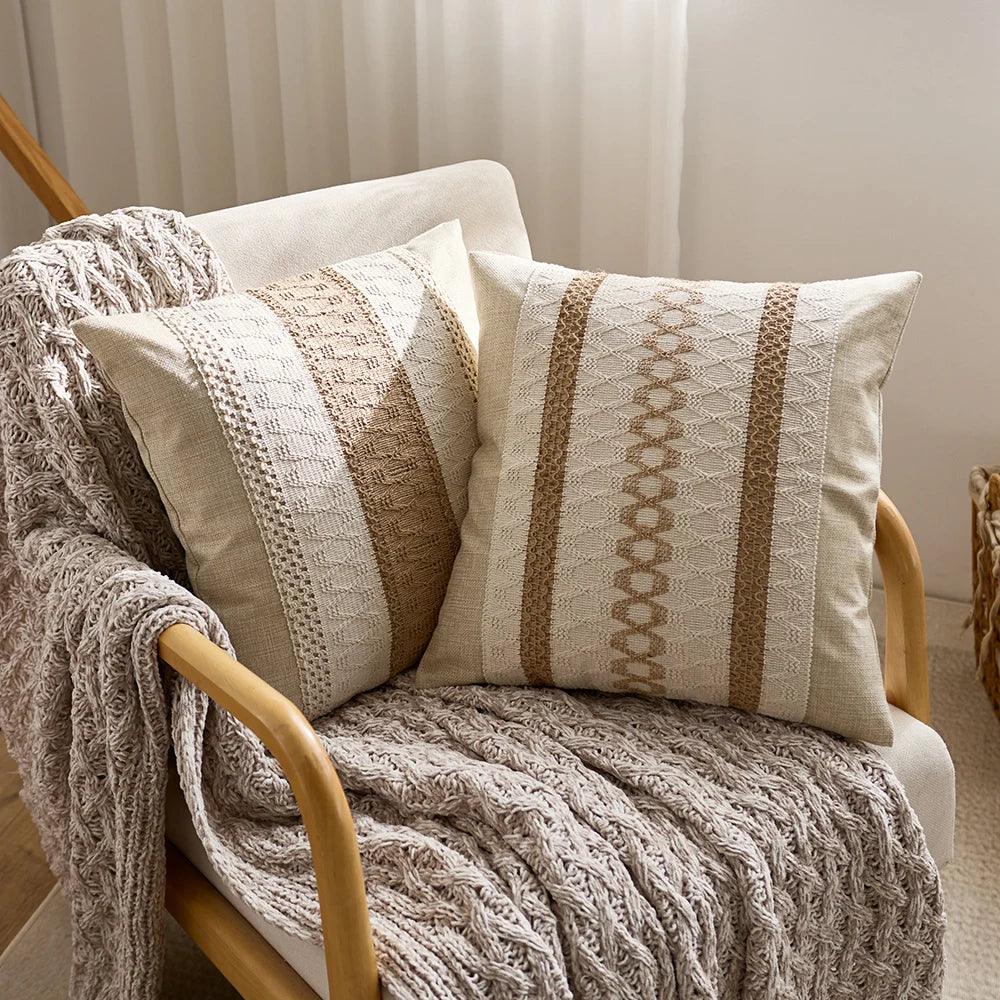 1pc Cotton Linen Bohemian Macrame Crochet Pillowcase 18 * 18inch with Tassels Style for Weddings, Dining, Parties, and HomeDecor