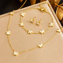 DIEYURO 316L Stainless Steel Pearl Butterfly Flowers Necklace Bracelet Earrings Suit Women New Trend Non-fading Jewelry Set Gift