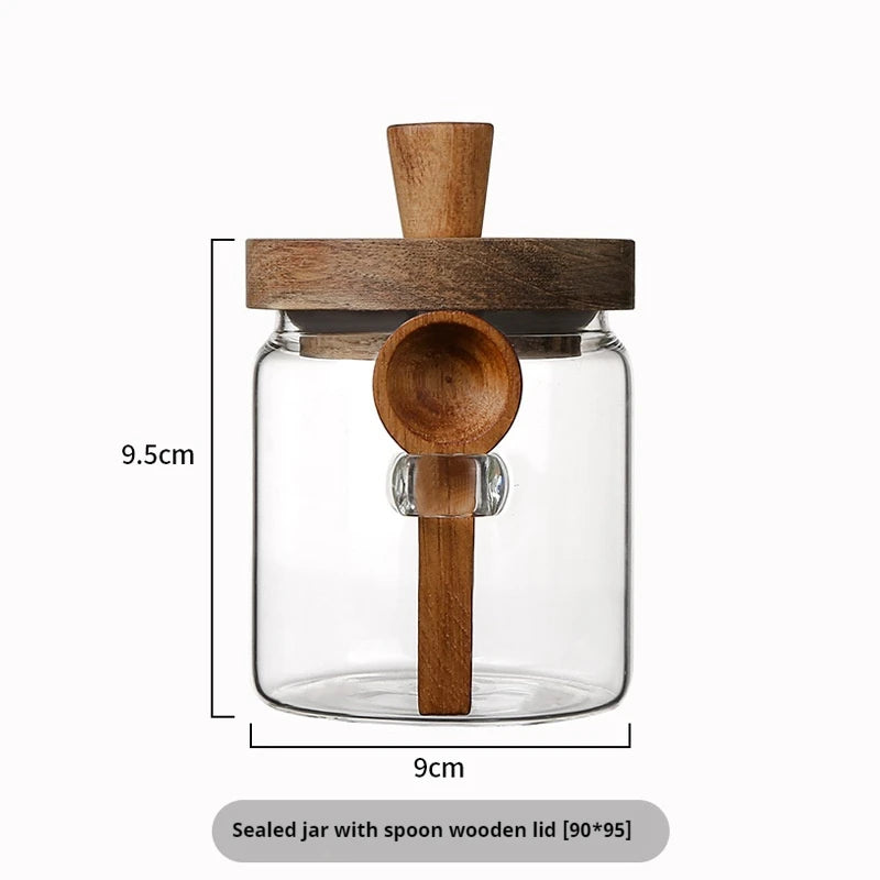 Kitchen Glass Jars with Wooden Lids and Scoop, Airtight Food Storage Containers for Sugar Coffee Bean Candy Spice Bath Salt