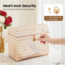Wedding Card Box with Heart Lock, Clear Acrylic Money Gift Box Gold, for Reception Birthday Party Decor