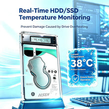 USB 3.0 2.5" HDD/SSD Enclosure Transparent SATA Hard Drive Case with Smart Display Real-Time Hard Disk Health Monitoring