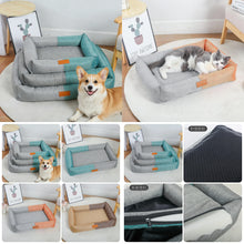Pet Bed Square Linen Washable Cat Bed Dog Sofa Cushion with Removable Zipper Cover All Seasons