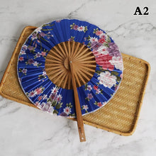 1 Piece Chinese Flower Pattern Round Bamboo Handheld Fan With Tasse Portable Folding Fan Wedding Dance Fan Home Party Decor