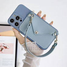 Wrist Strap Case For iPhone 16 14 13 Pro Max 12 Mini 11 Pro X XS Max 7 8 15 Plus Shockproof Wallet Card Silicone Handbag Cover