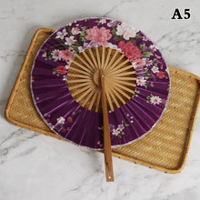 1 Piece Chinese Flower Pattern Round Bamboo Handheld Fan With Tasse Portable Folding Fan Wedding Dance Fan Home Party Decor
